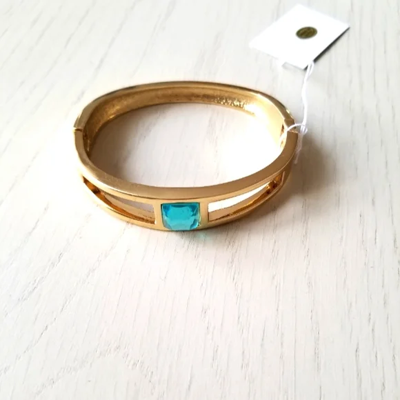 Gold Plated With Blue Stone Studded Bangle - Picture 1 of 4